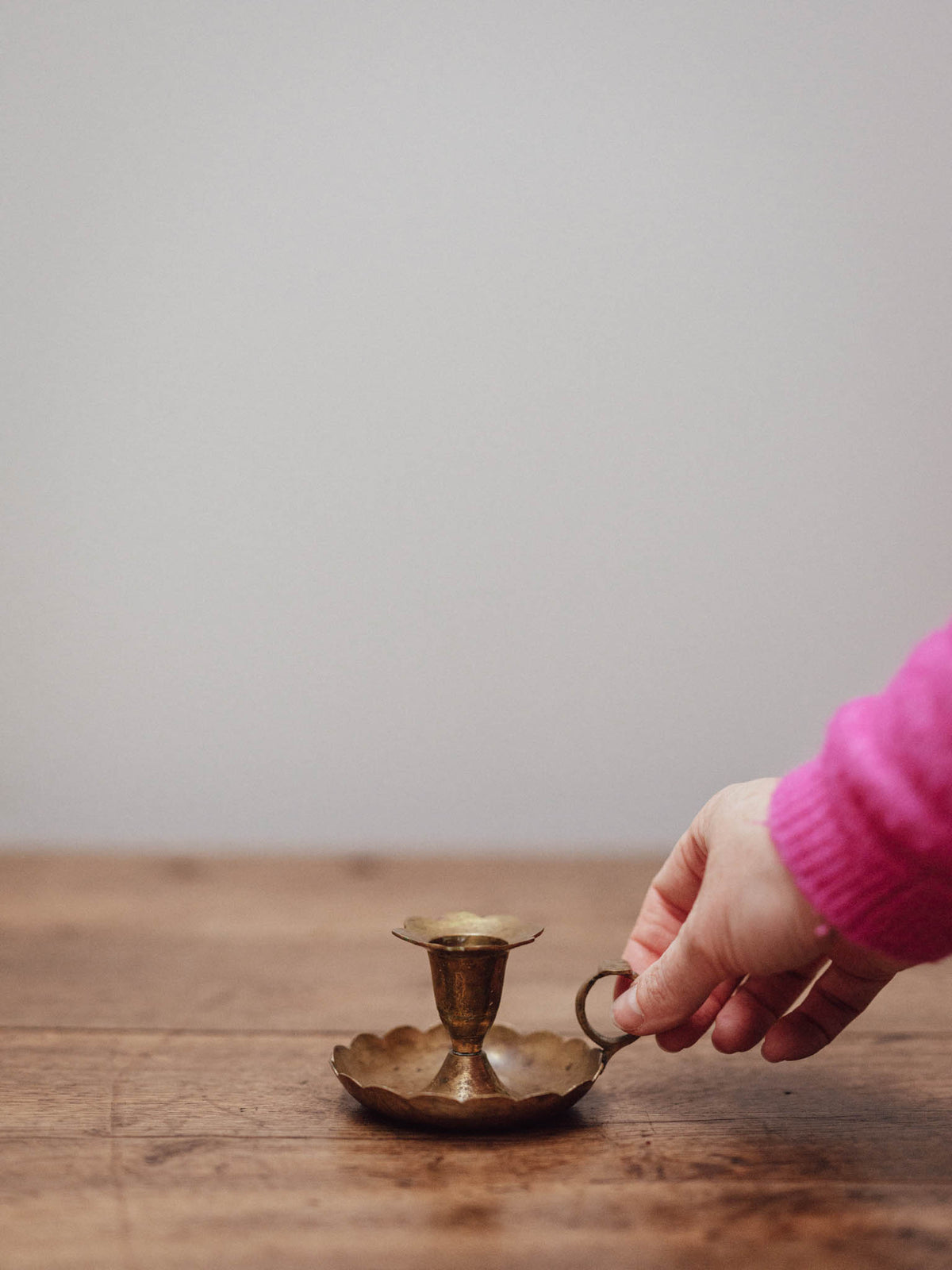 Brass Chamberstick with Scalloped Tray