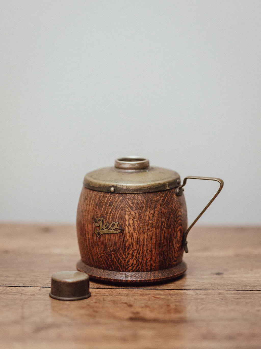Antique English Oak and Brass Loose Leaf Tea Caddy