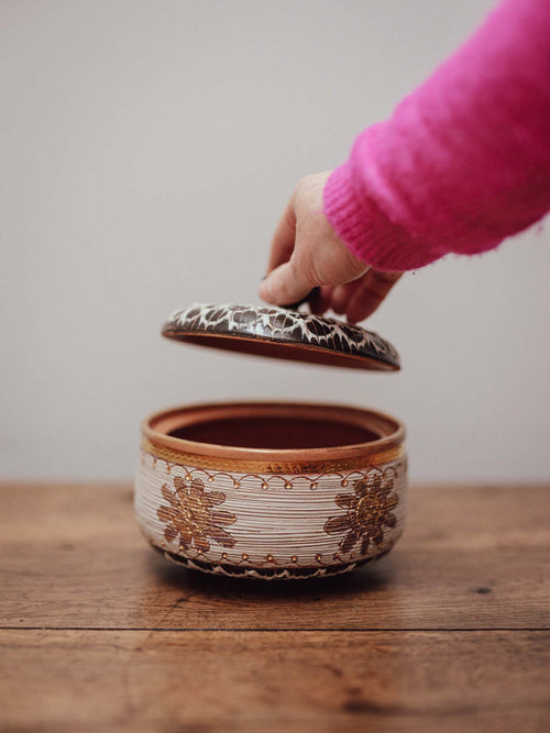 Vintage Italian Gold Glaze Lidded Dish