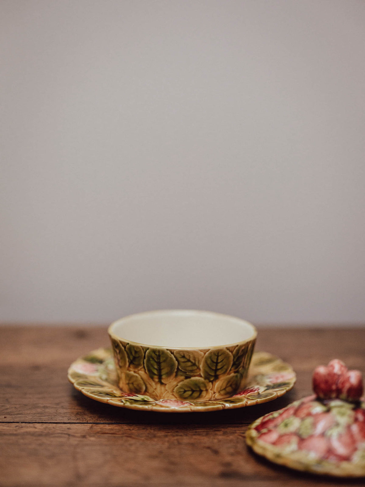 Sarreguemines Majolica Strawberry Jam Pot