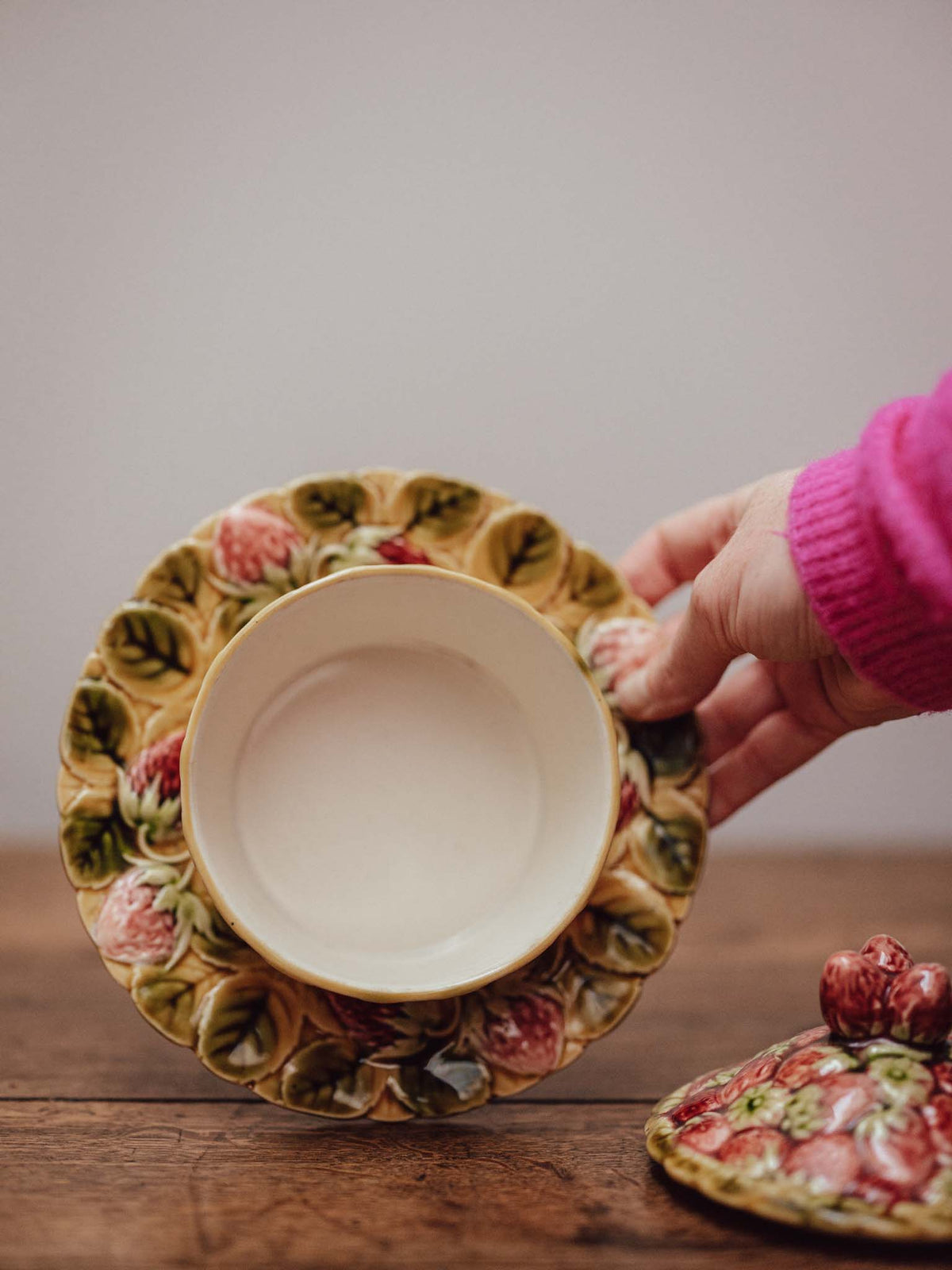 Sarreguemines Majolica Strawberry Jam Pot