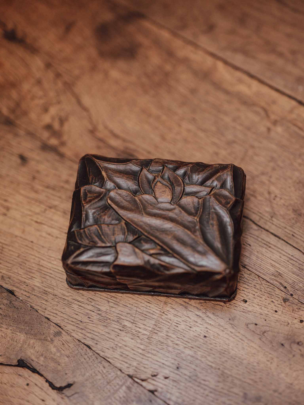 Carved Wooden Lotus Trinket Box