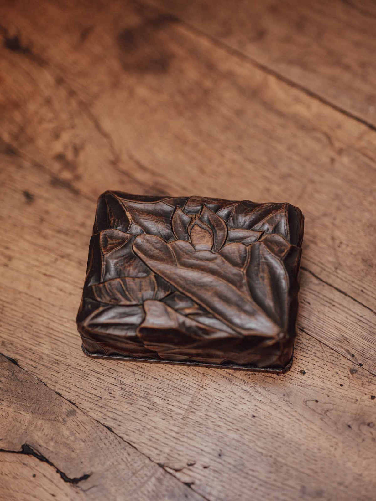 Carved Wooden Lotus Trinket Box