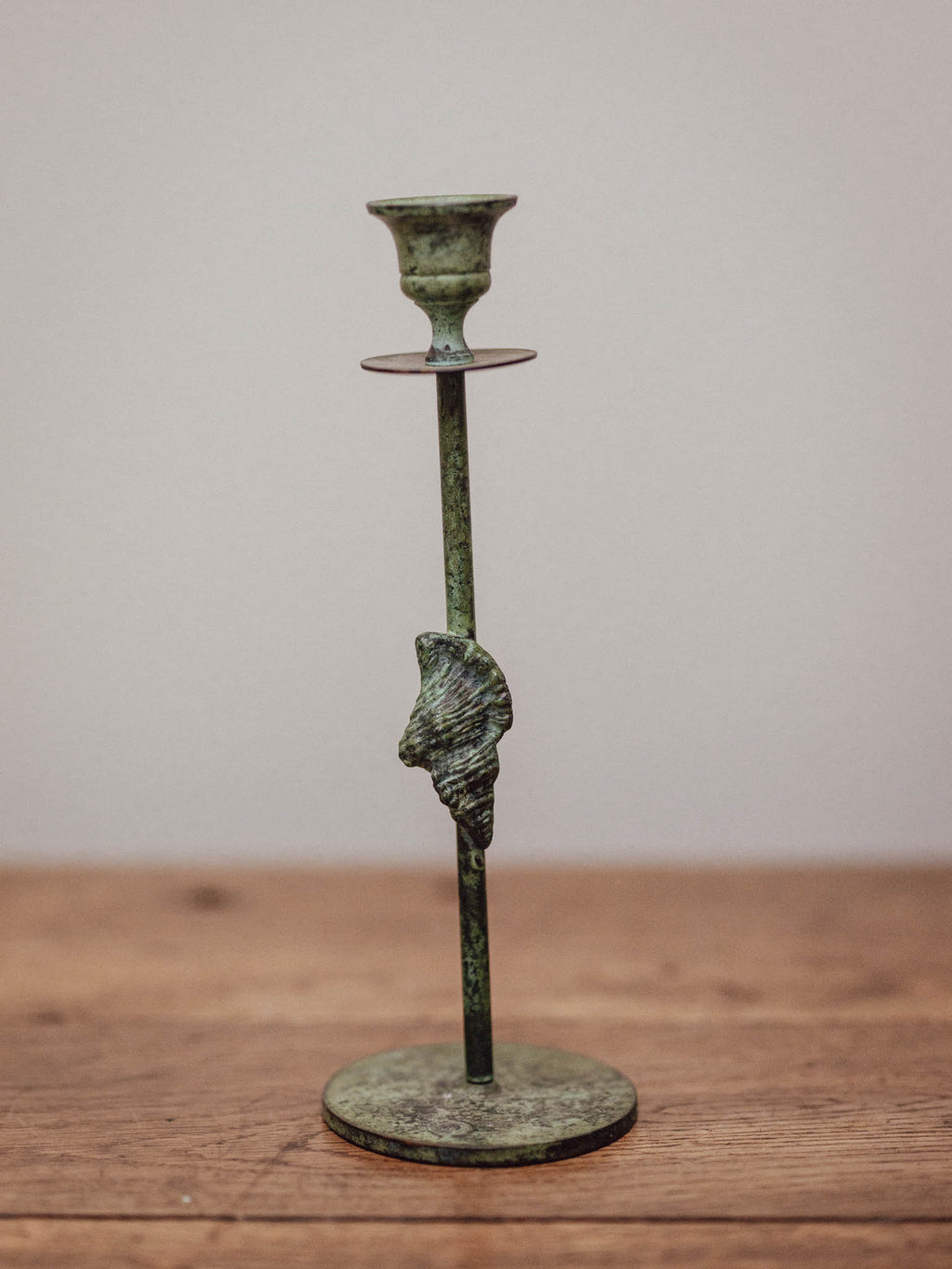 Verdigris Brass Shell Candlestick