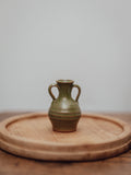 Miniature Two-Handled Green Speckled Pottery Vase
