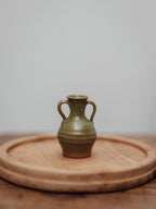 Miniature Two-Handled Green Speckled Pottery Vase