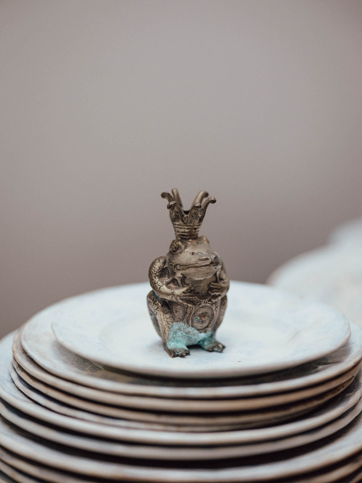 Brass Frog Figure with Crown
