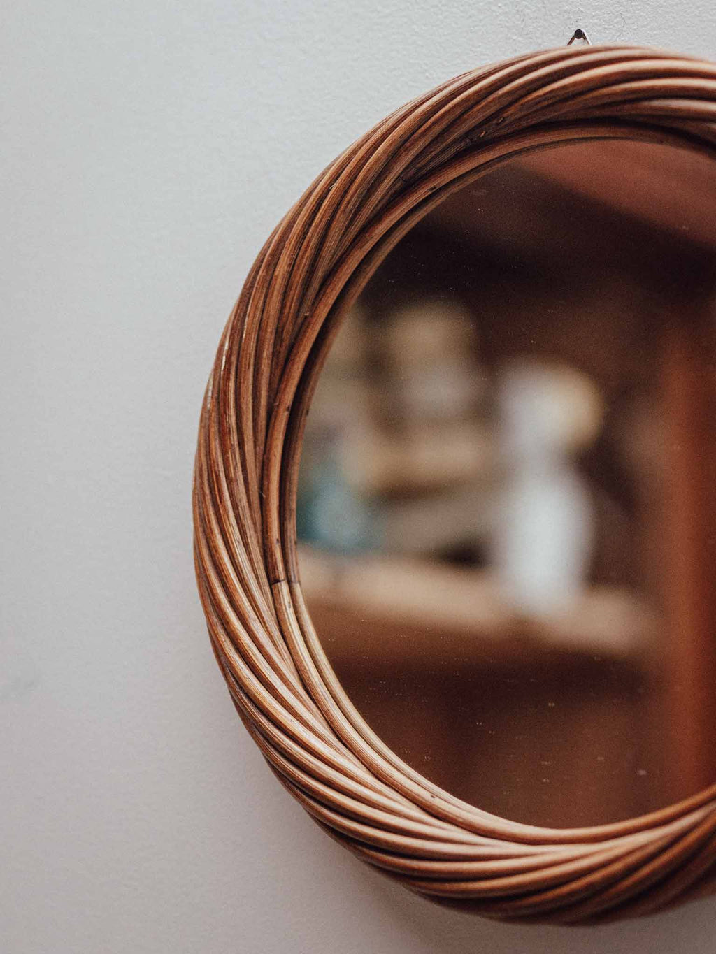 Petite Vintage Twisted Cane Round Wall Mirror