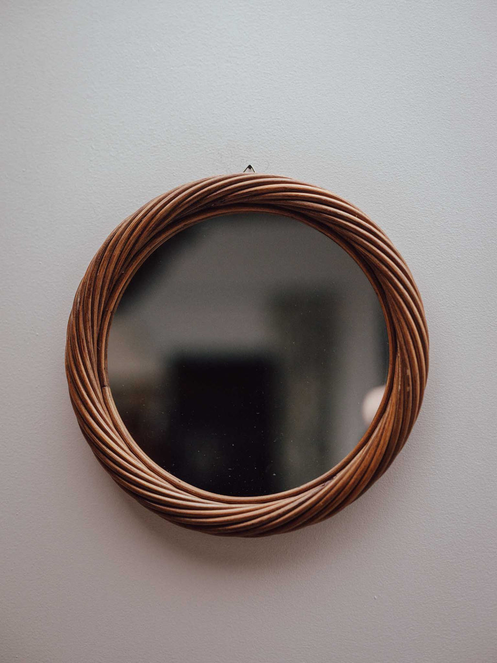 Petite Vintage Twisted Cane Round Wall Mirror