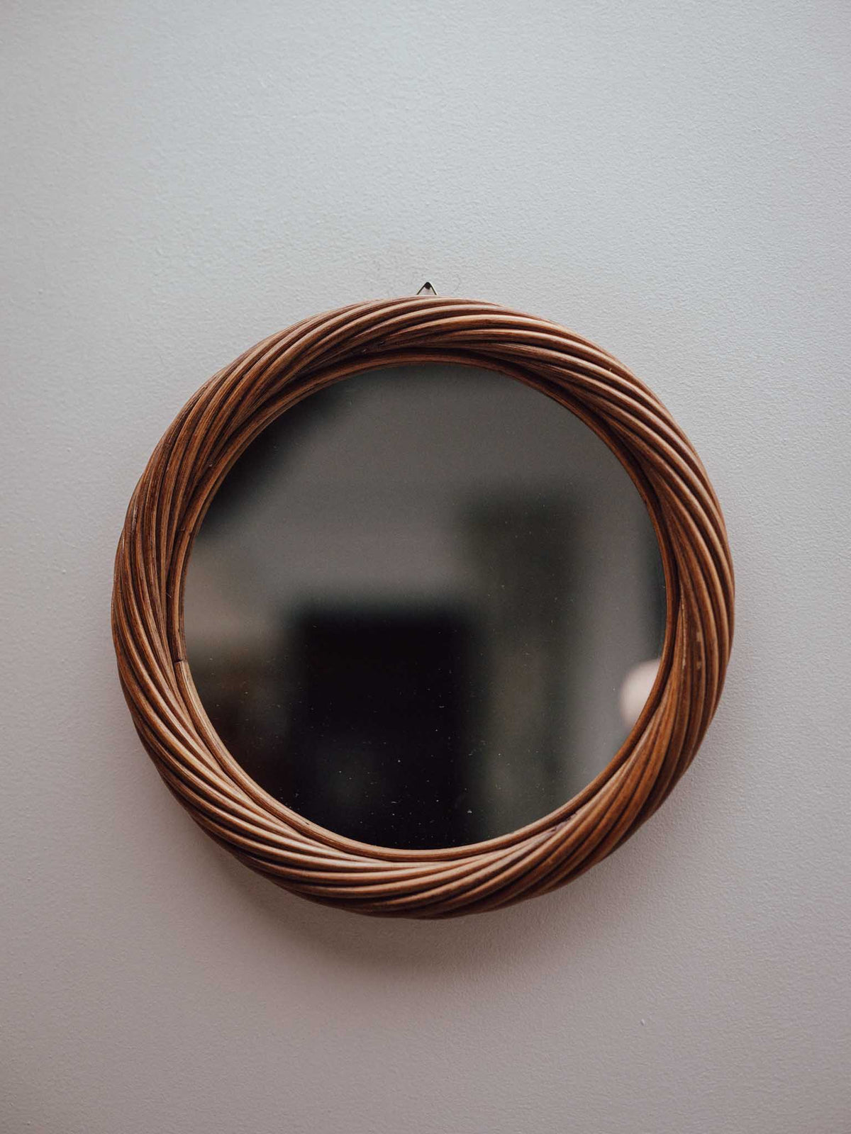 Petite Vintage Twisted Cane Round Wall Mirror