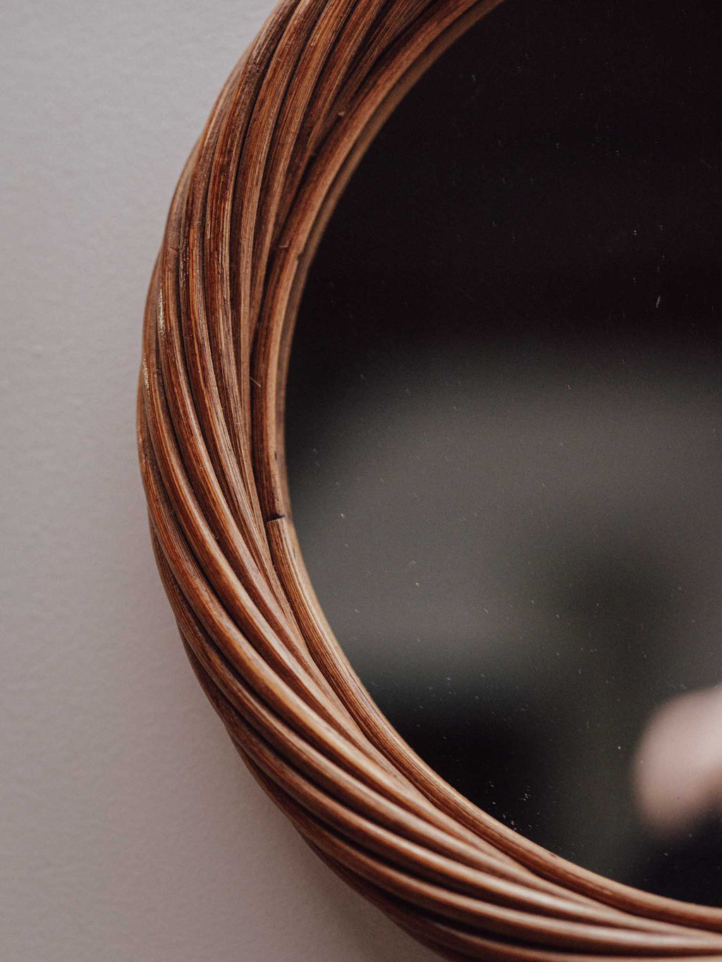 Petite Vintage Twisted Cane Round Wall Mirror