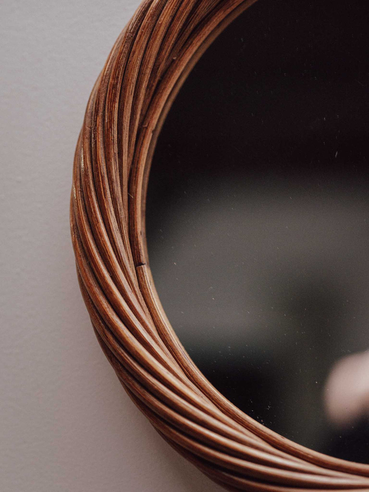 Petite Vintage Twisted Cane Round Wall Mirror
