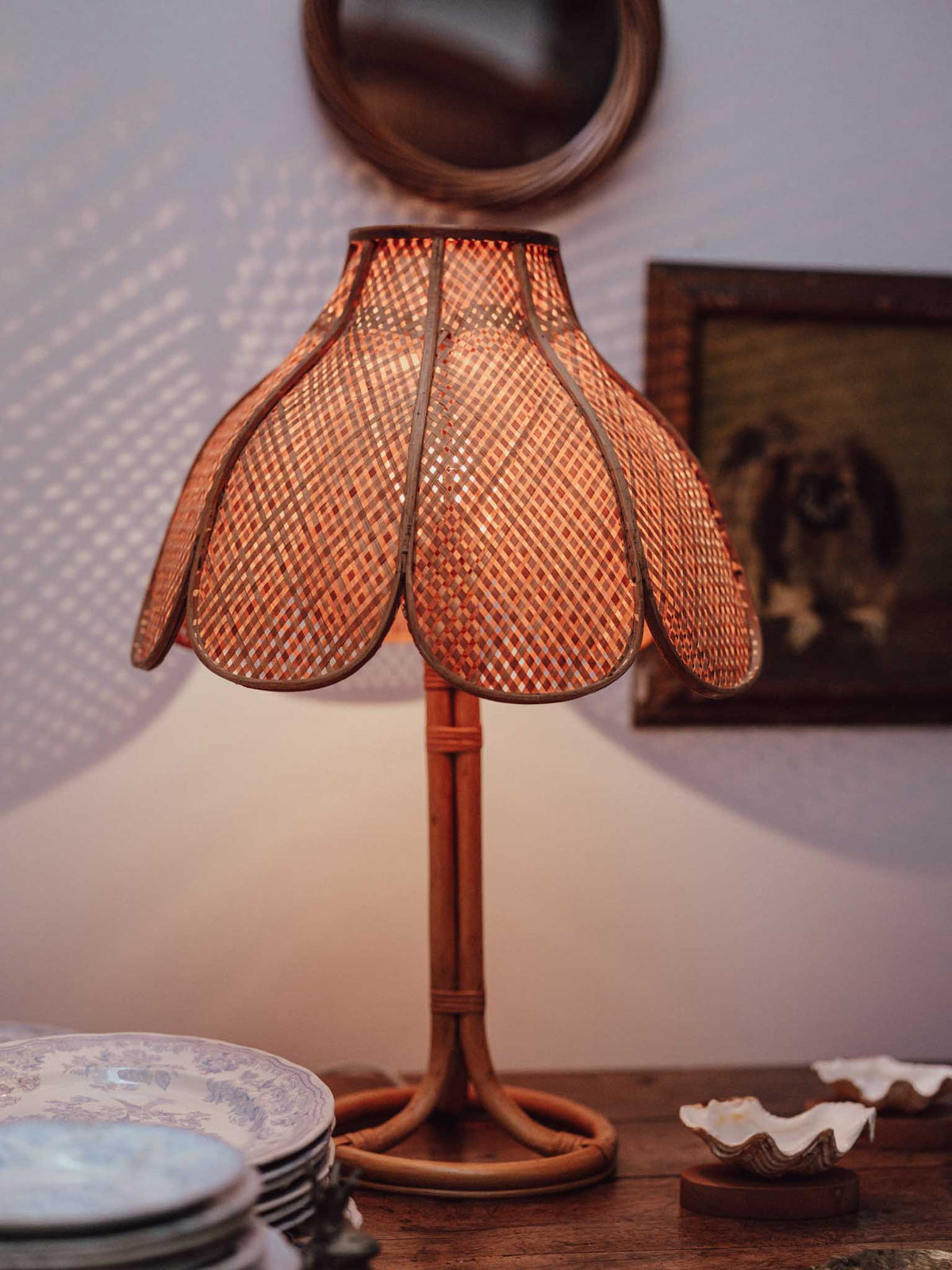 Vintage Rattan and Cane Table Lamp