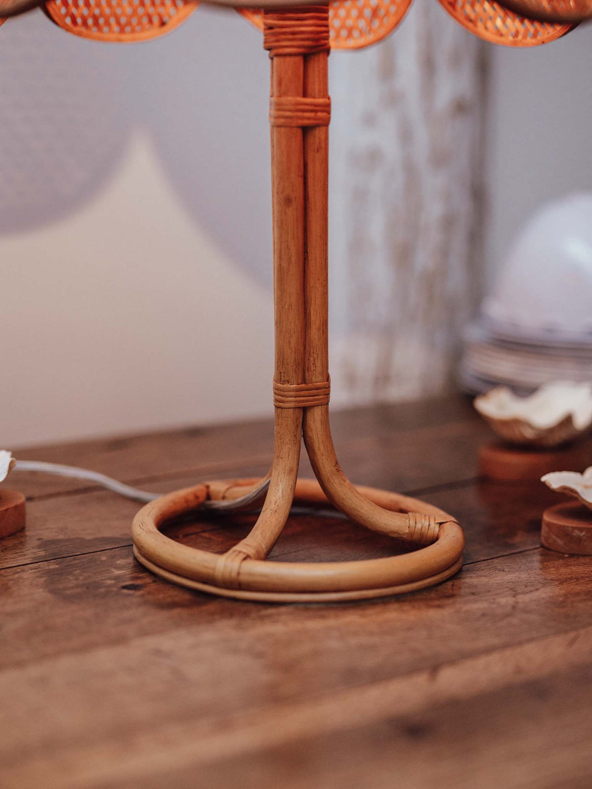 Vintage Rattan and Cane Table Lamp