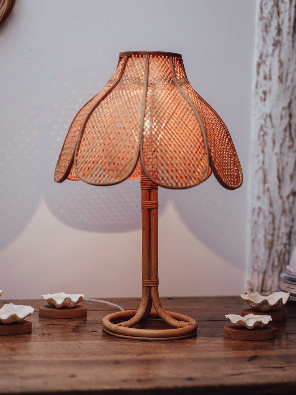 Vintage Rattan and Cane Table Lamp