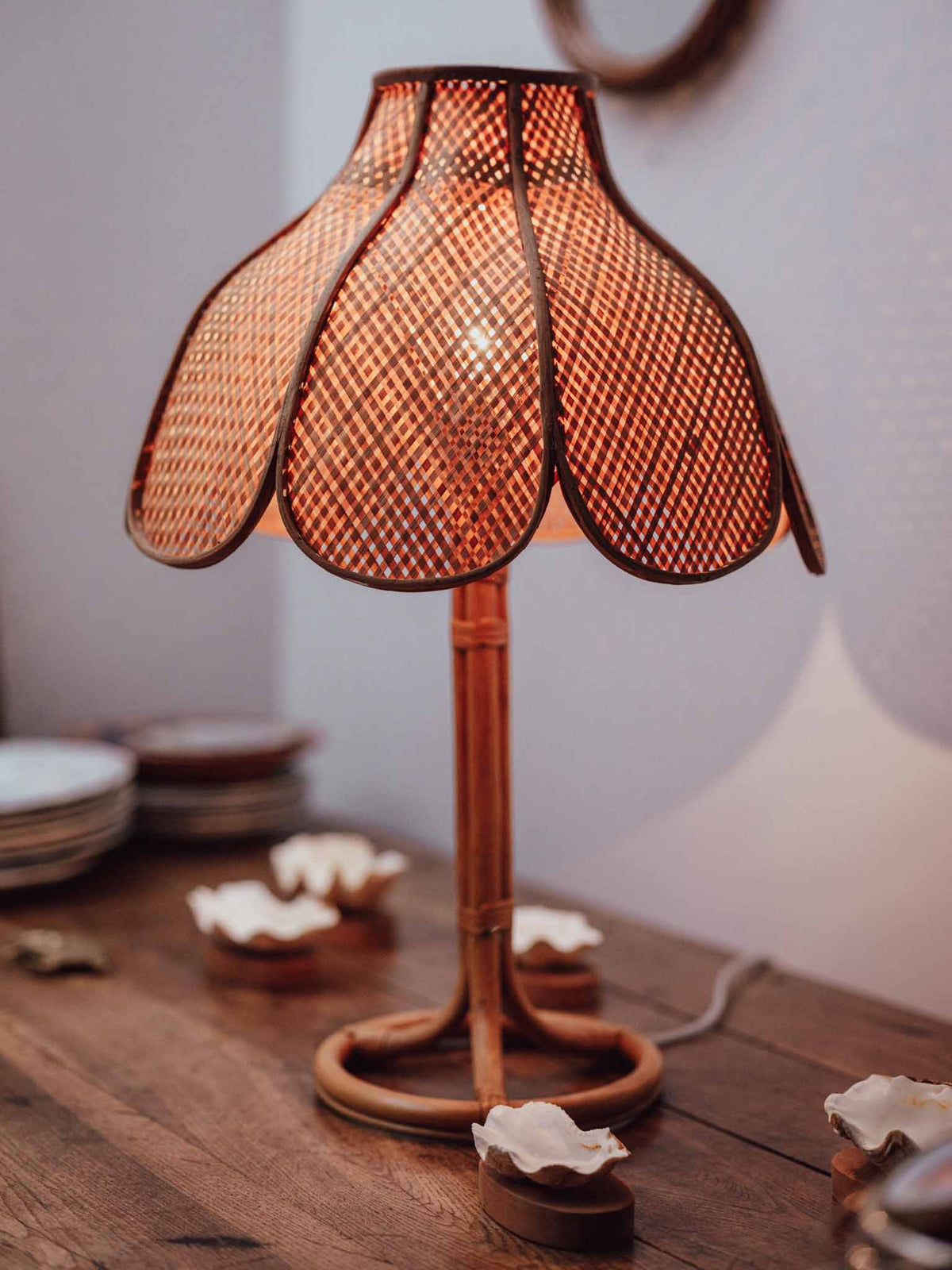 Vintage Rattan and Cane Table Lamp
