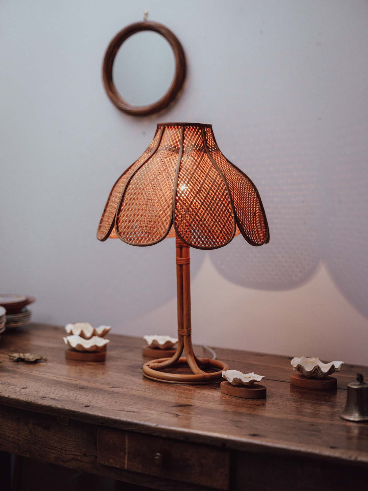 Vintage Rattan and Cane Table Lamp