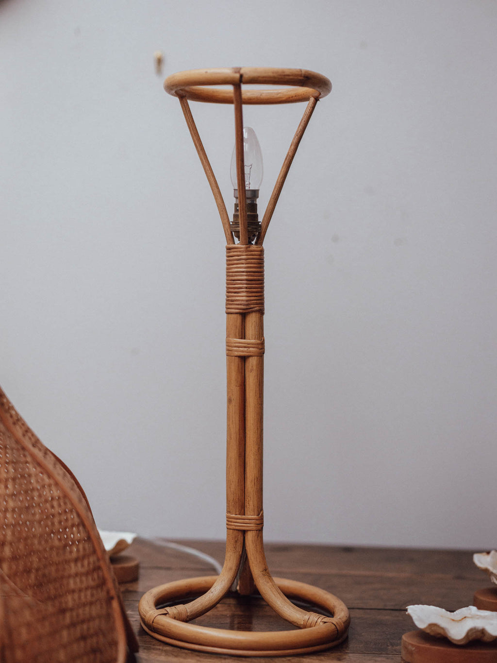 Vintage Rattan and Cane Table Lamp