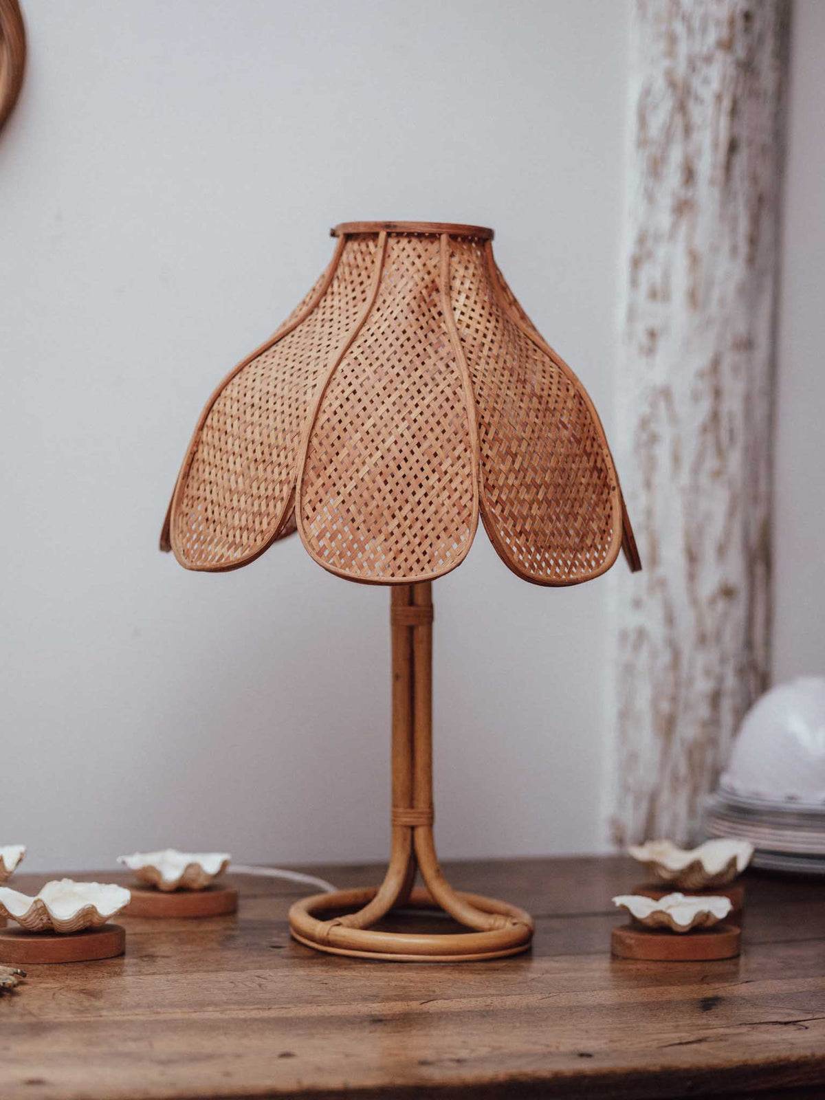 Vintage Rattan and Cane Table Lamp