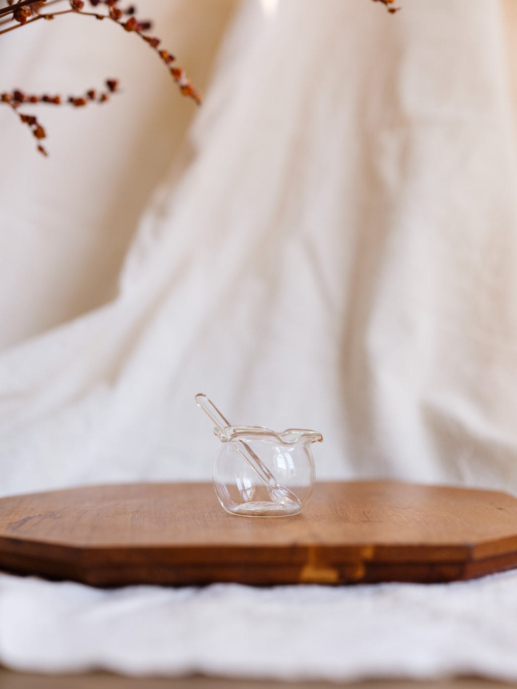 Vintage Glass Tiny Vessel w Tiny Spoon