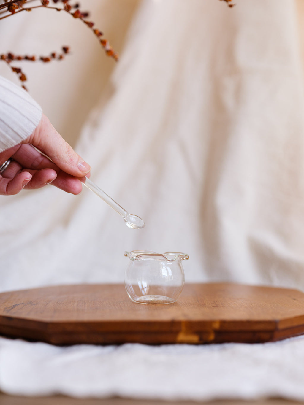 Vintage Glass Tiny Vessel w Tiny Spoon