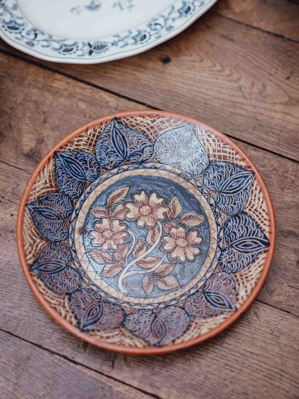 Portuguese Terracotta Sgraffito Plate Olaria Lagareiros Corval