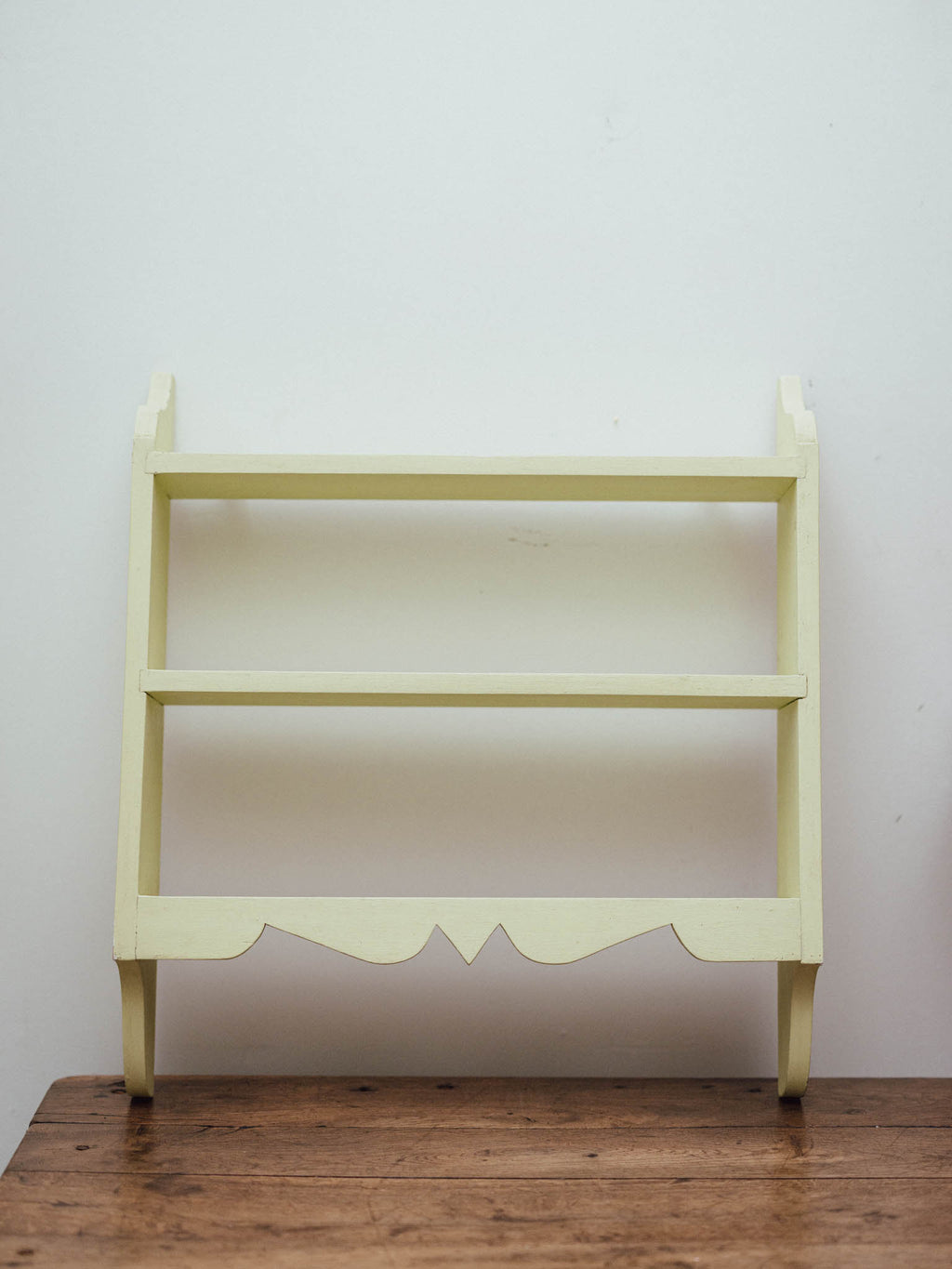 Painted Lemongrass Green Wooden Wall Shelf with Scalloped Apron