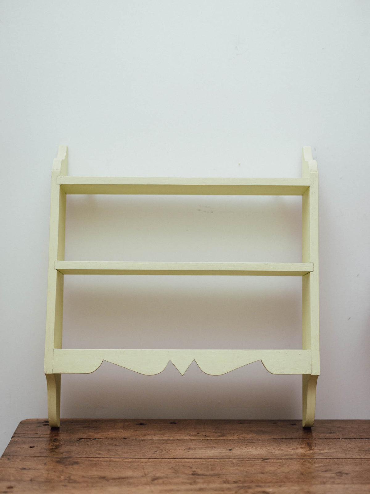 Painted Lemongrass Green Wooden Wall Shelf with Scalloped Apron