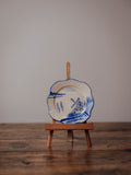 Blue and White Windmill Plate with Scalloped Rim