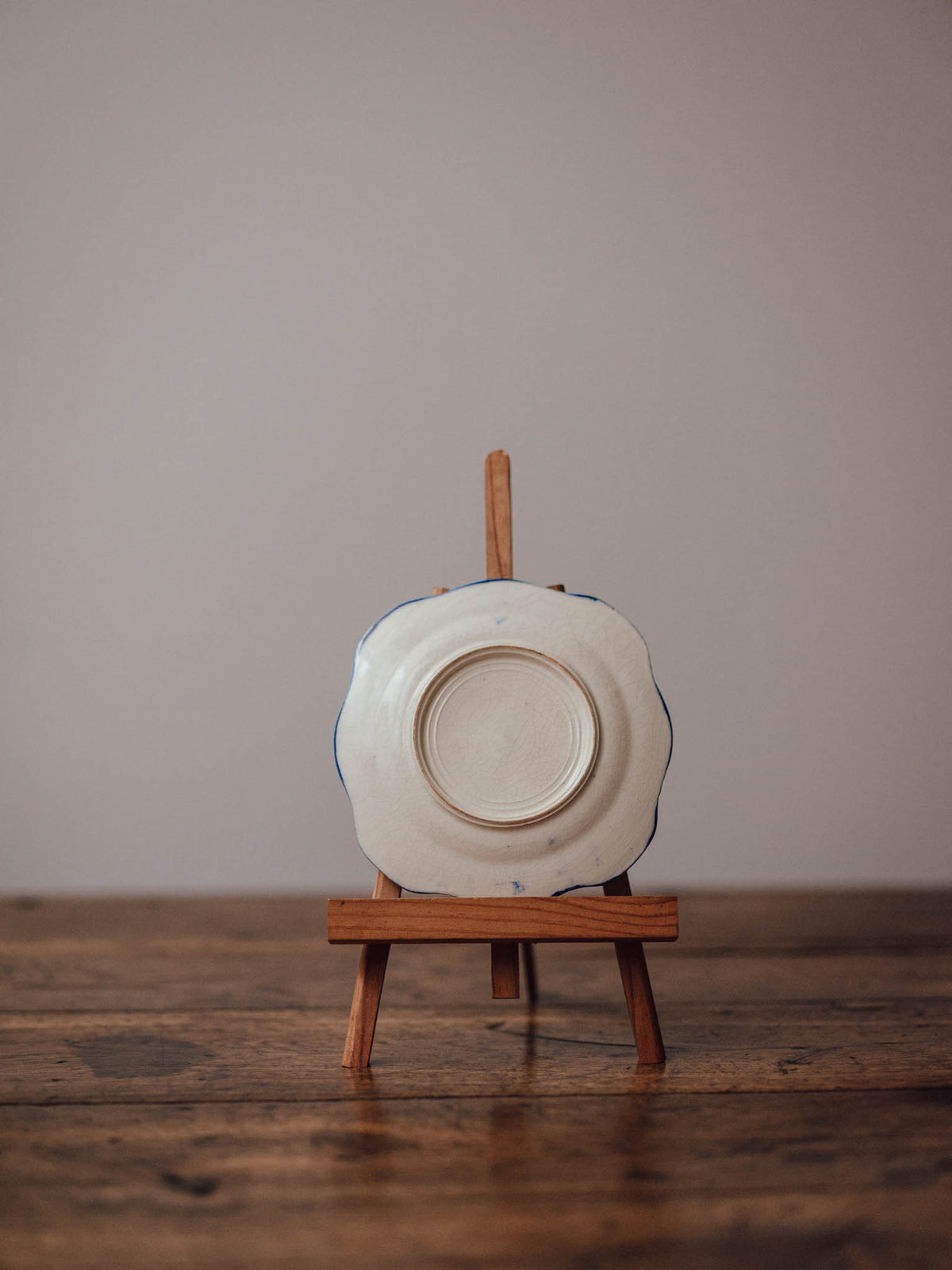 Blue and White Windmill Plate with Scalloped Rim