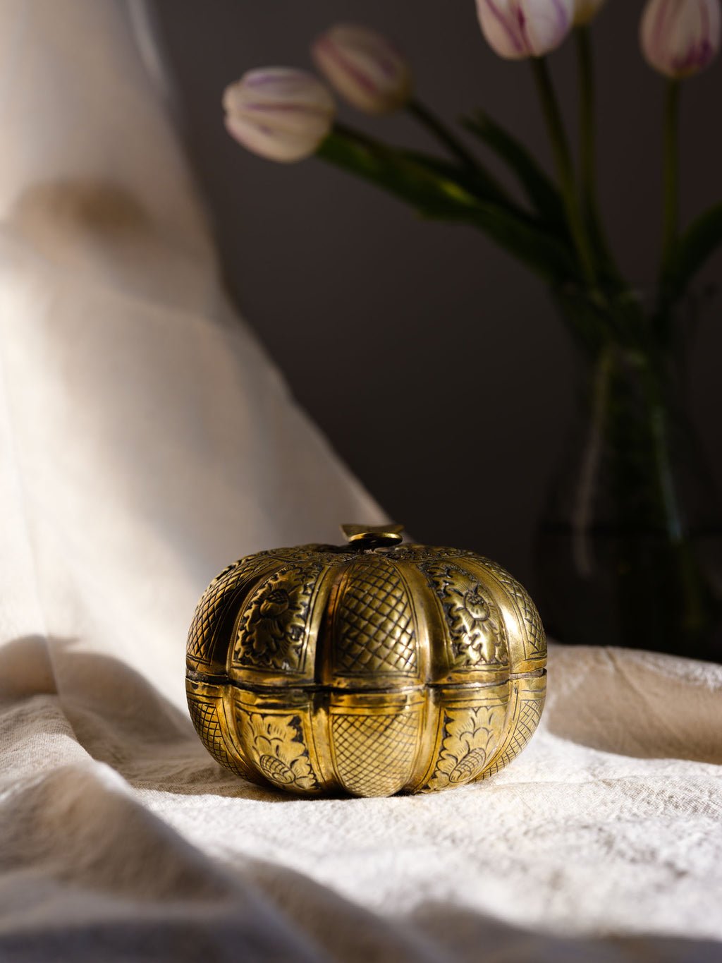 Vintage Burmese Hand-Crafted Gourd Pumpkin Box