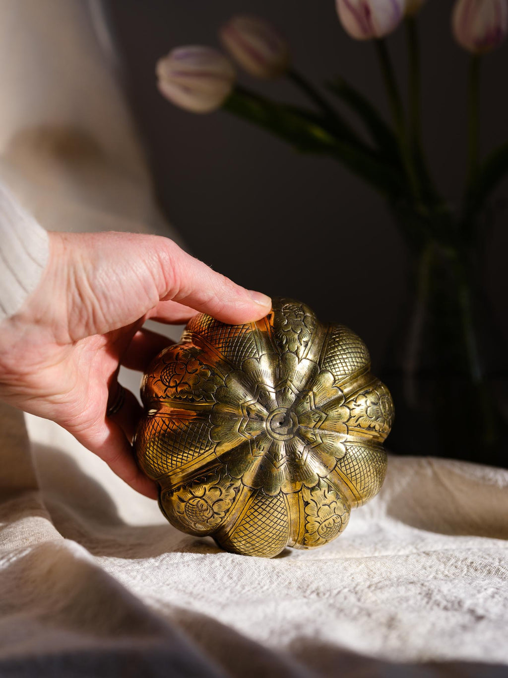 Vintage Burmese Hand-Crafted Gourd Pumpkin Box