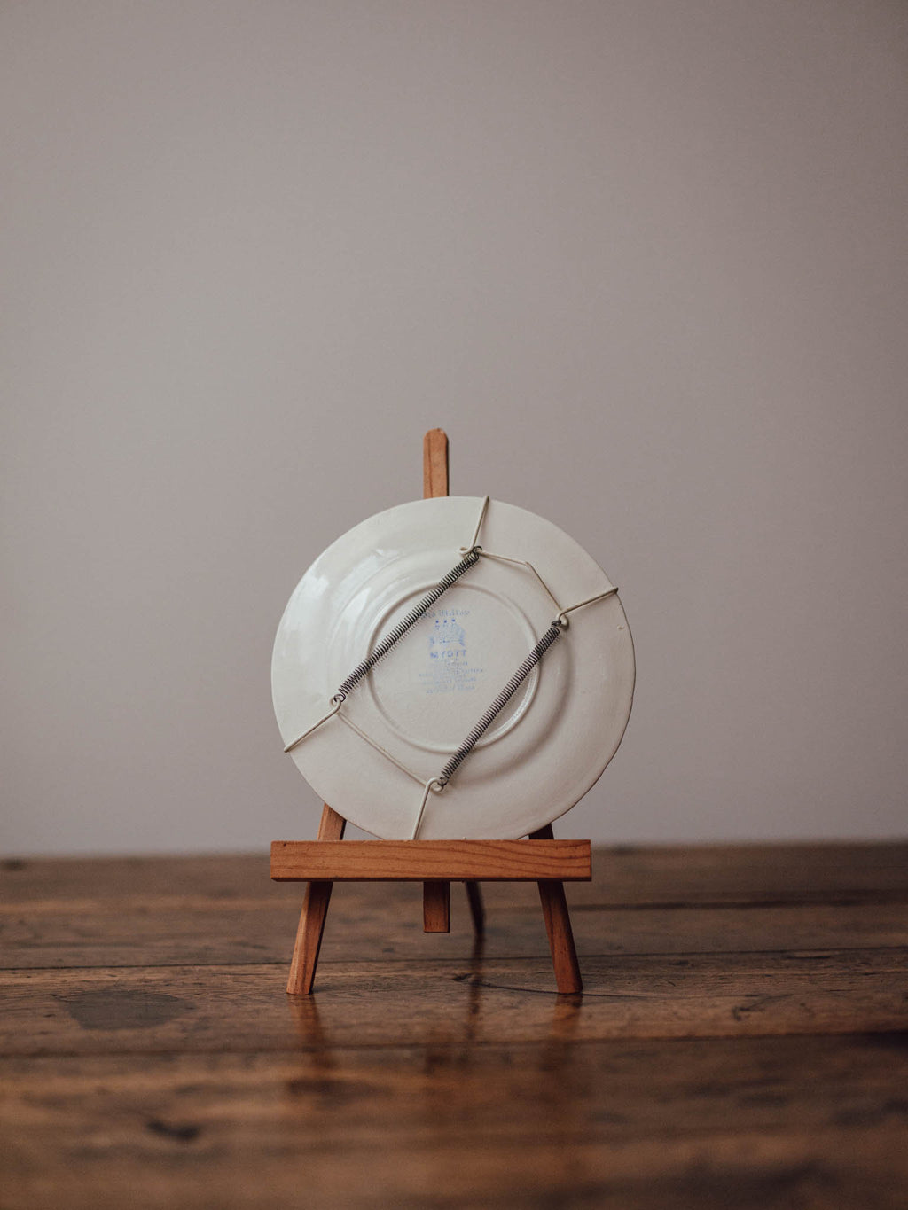 Blue and White Willow Plate with Swirled Rim and Wire Hanger - Myott