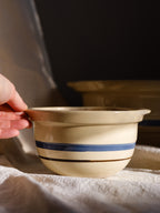 Vintage Blue Stripe Stoneware Bowls - Small and Large