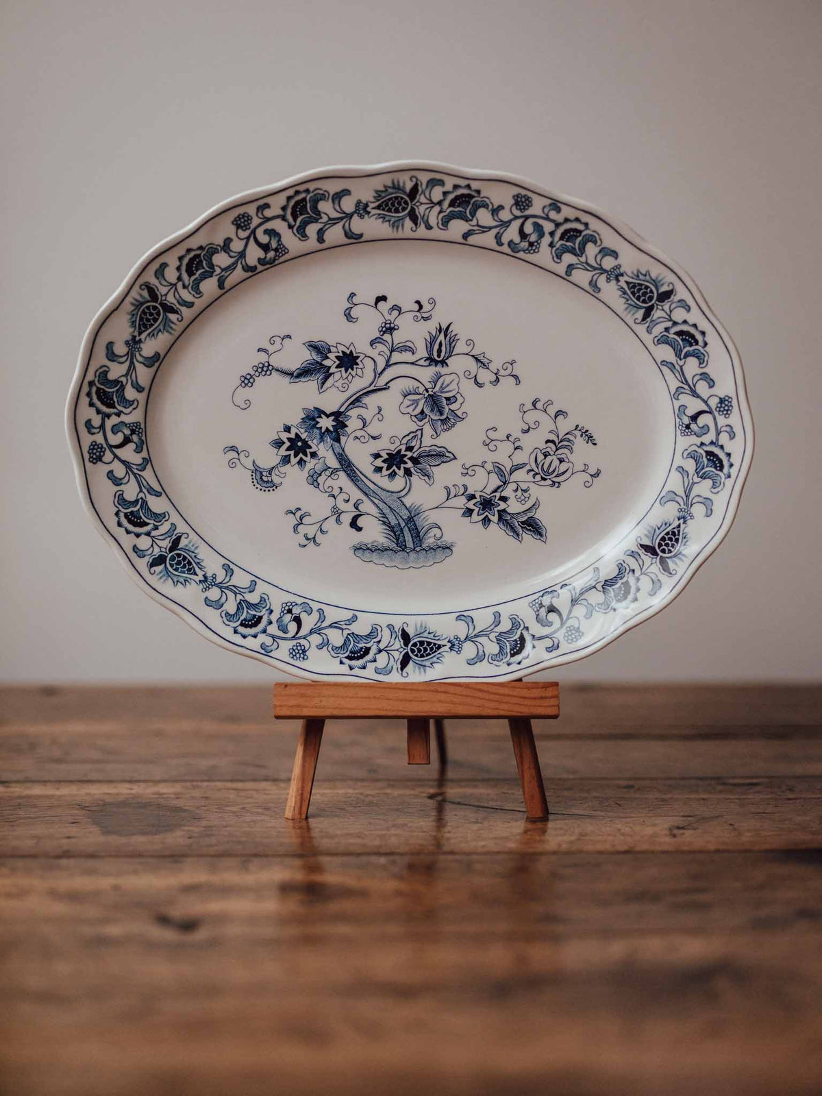 Nikko Blue and White Oval Platter with Scalloped Rim