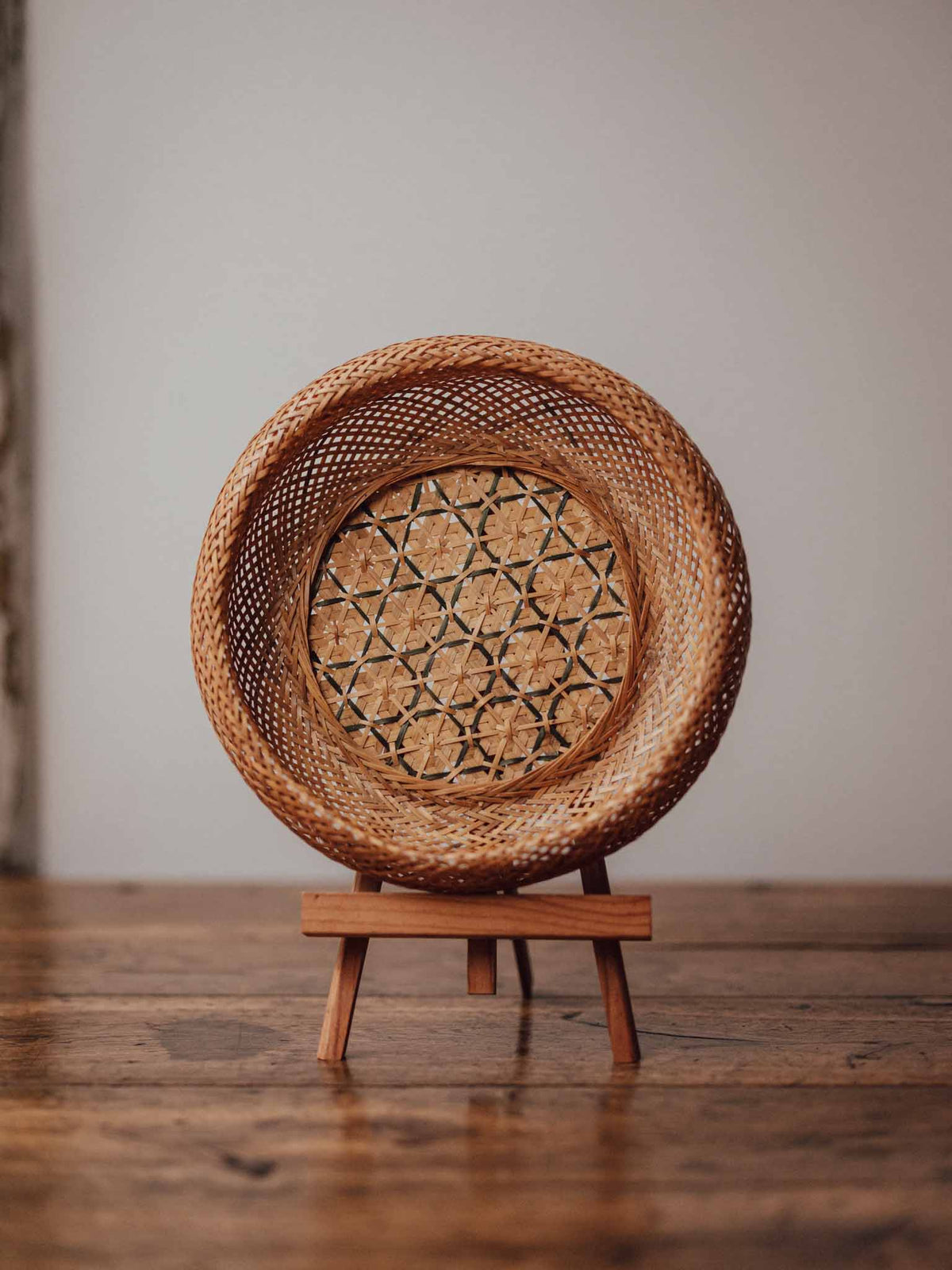Woven Bamboo Tray with Hexagonal Weave Base