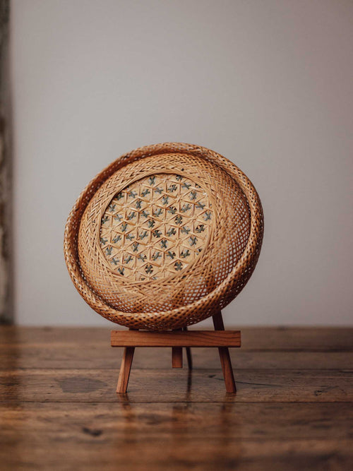 Woven Bamboo Tray with Hexagonal Weave Base