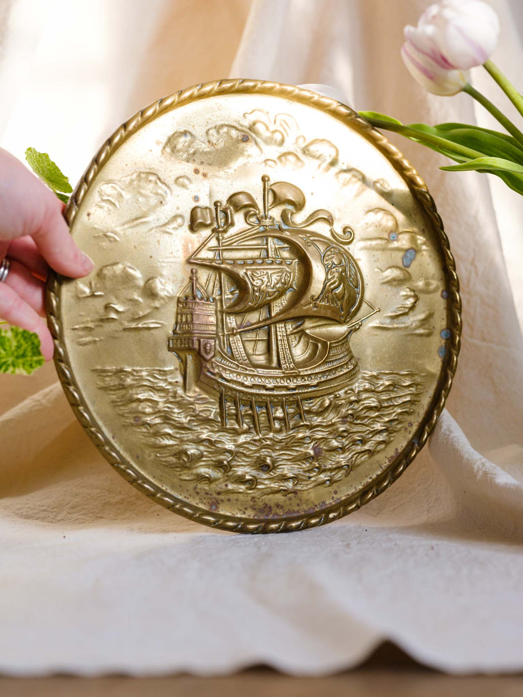 Large Vintage Nautical Ship Brass Wall Plate