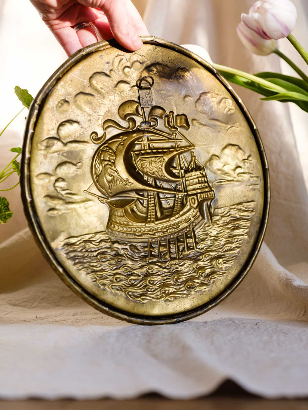 Large Vintage Nautical Ship Brass Wall Plate