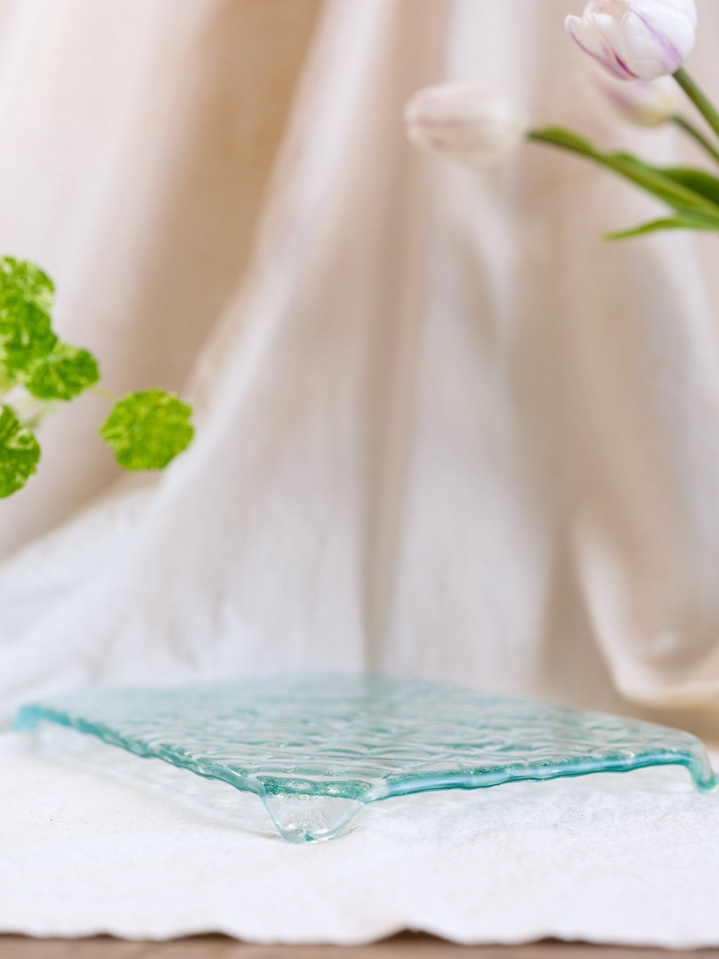 Recycled Glass Rectangular Footed Plate