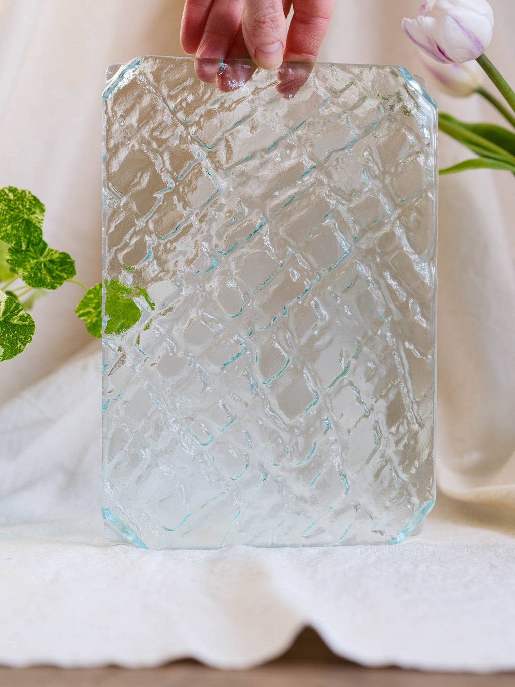 Recycled Glass Rectangular Footed Plate