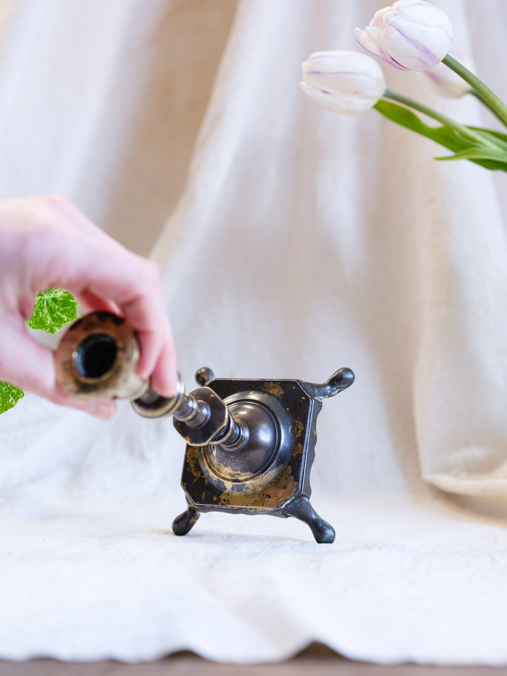 Brass Candlestick Holder - Great Patina