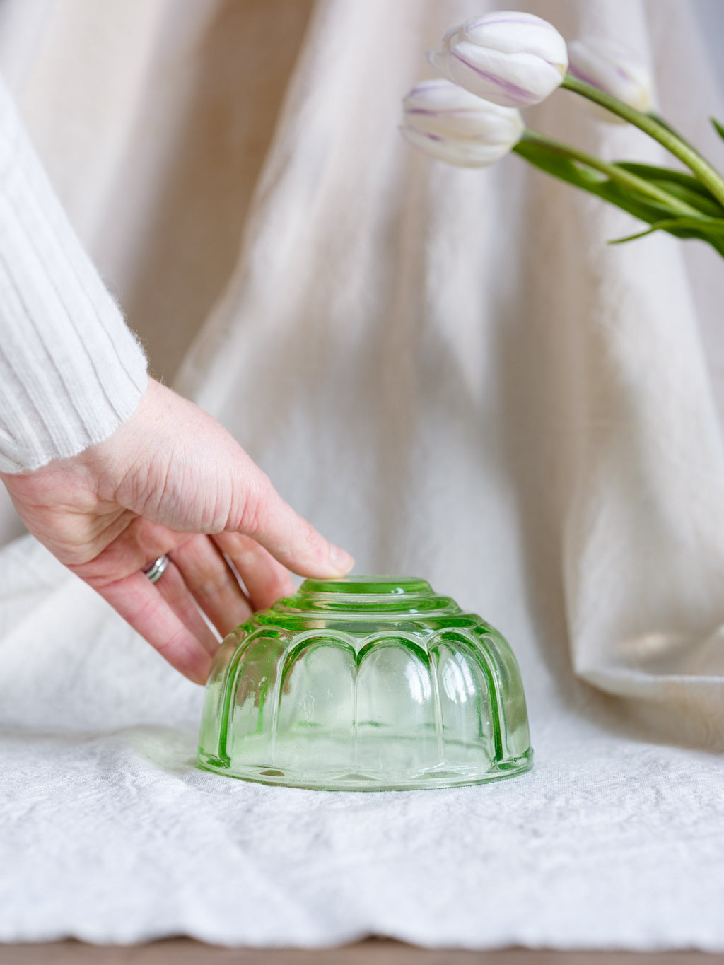 Emerald Green Crown Crystal Glass Jelly Mould - 1940s