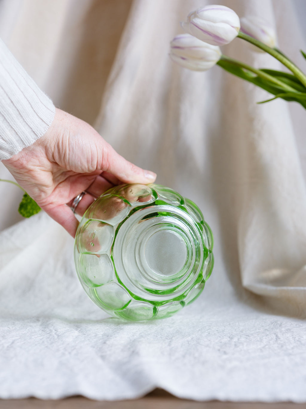 Emerald Green Crown Crystal Glass Jelly Mould - 1940s
