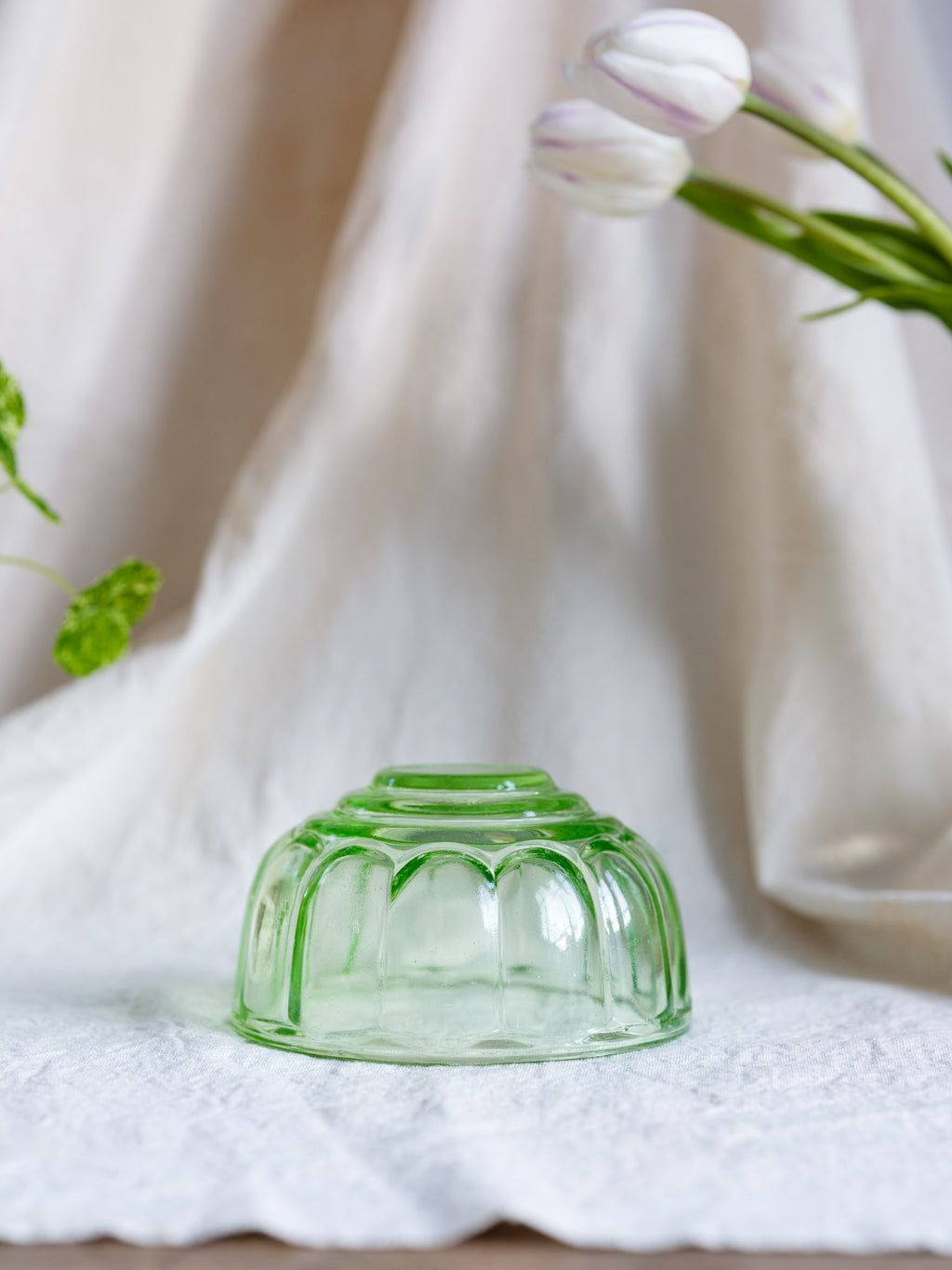 Emerald Green Crown Crystal Glass Jelly Mould - 1940s