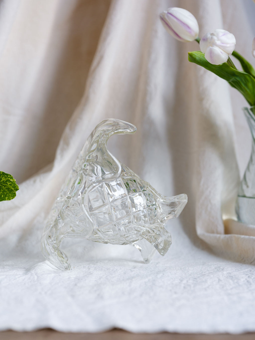 Pressed Glass Vase with Rolled Scalloped Rim