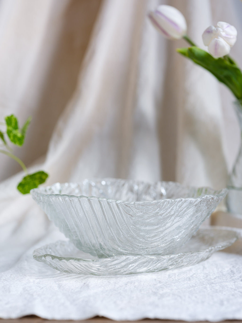 Czechoslovakian Glass Footed Bowl & Plate