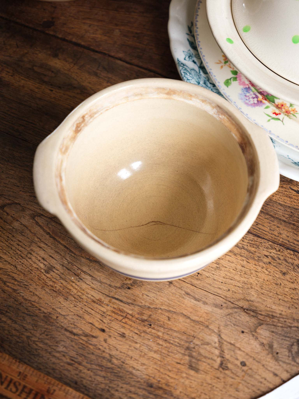 Vintage Blue Stripe Stoneware Bowls - Small and Large