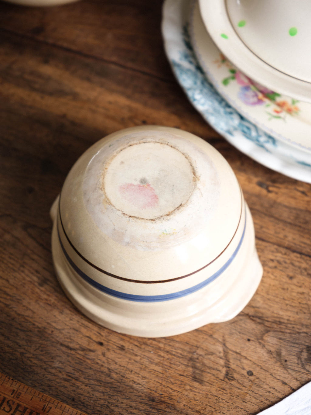 Vintage Blue Stripe Stoneware Bowls - Small and Large