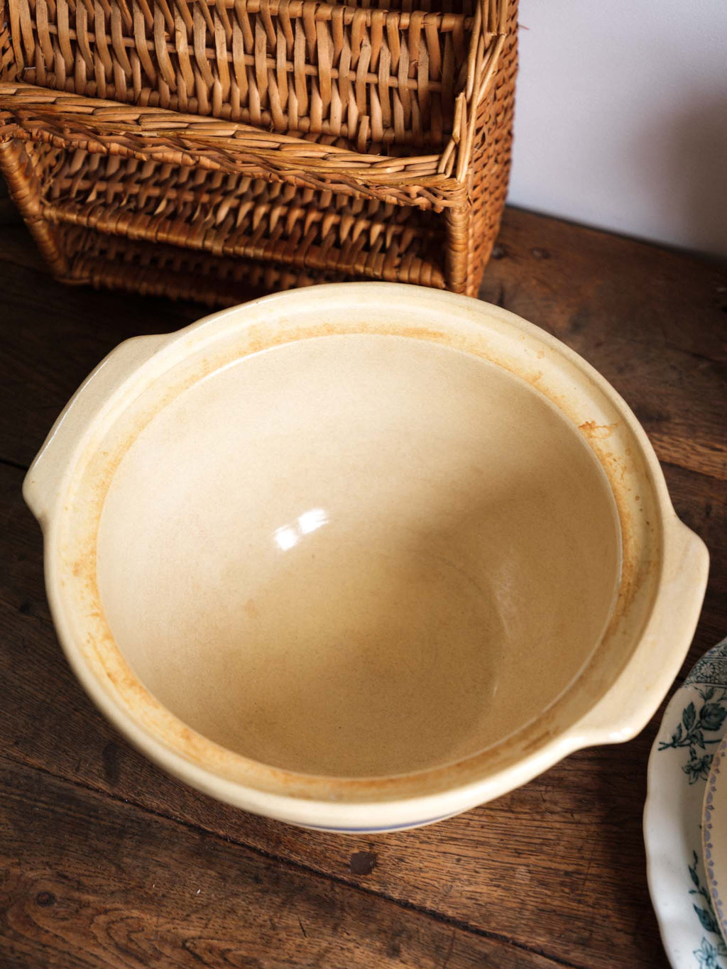 Vintage Blue Stripe Stoneware Bowls - Small and Large